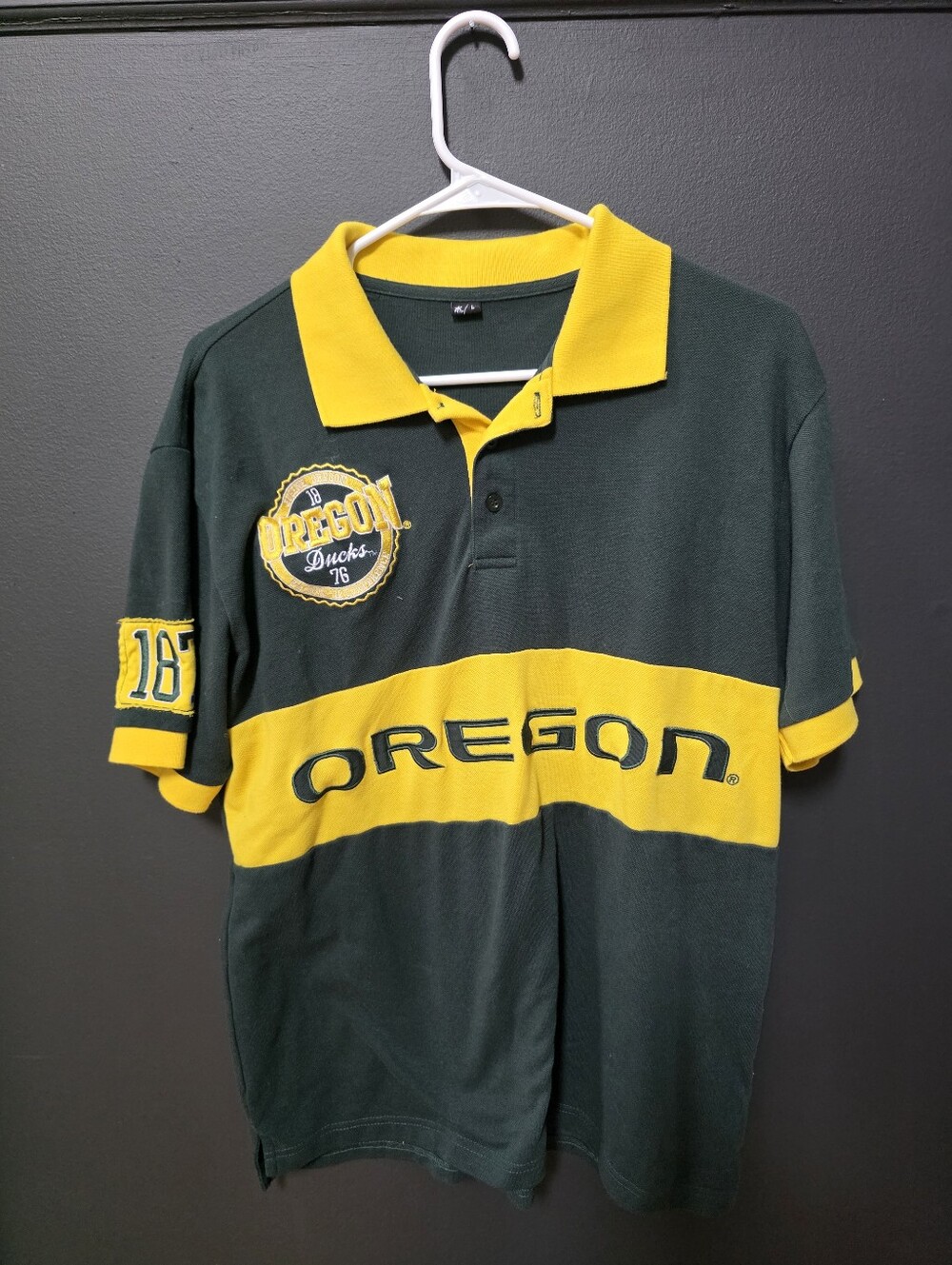Vintage Style Oregon Ducks Rugby Polo Shirt Mens M/L Green Yellow FOCO